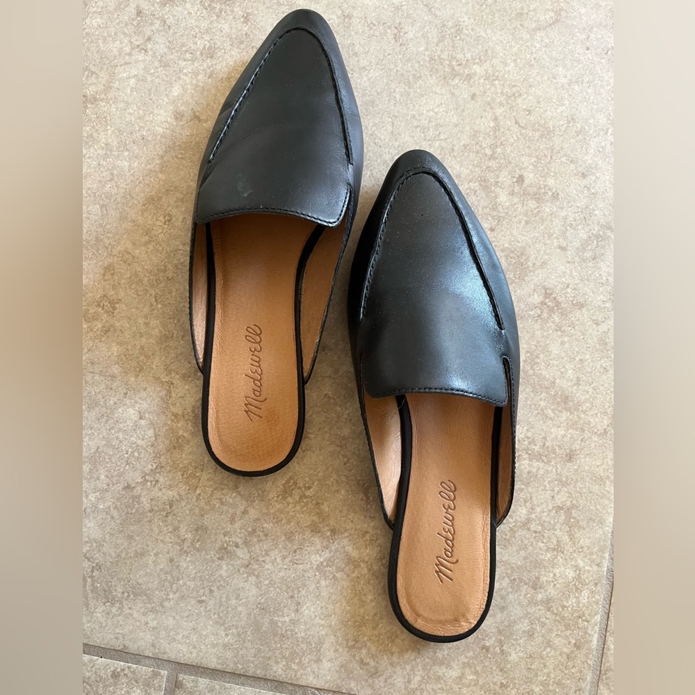 madewell women’s black leather slides